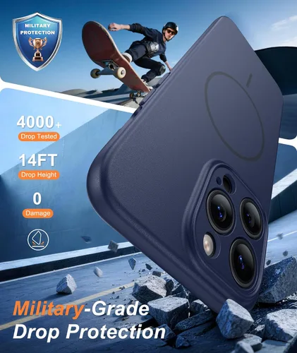 Vista 4 de FNTCASE Funda para iPhone 14 Pro Max color azul: [compatible con Magsafe] Funda magnética mate sólida con [protección completa de la cámara]