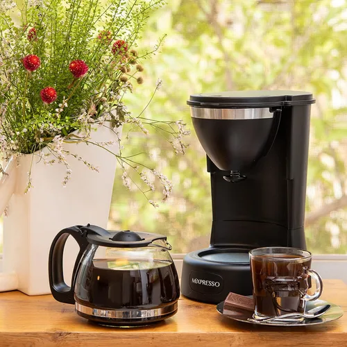 Vista 5 de Mixpresso Cafetera de Goteo de Café (6 Tazas), Negro Glass Carafe Coffee Machine with Auto-Off, Anti-Drip, Water Window and Easy On/Off Switch for