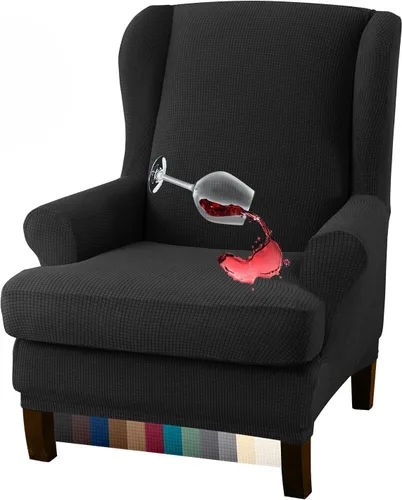 Vista 12 de Granbest Premium Water Repellent Wingback Chair Cover 2-Piece High Stretch Jacquard Fabric Wing Back Chair Slipcovers (Wing Chair Cover, Gray)