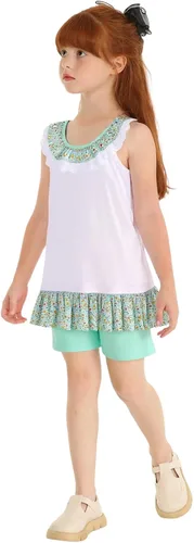 Vista 35 de LittleSpring Conjunto de verano para niñas con camiseta sin mangas y pantalones cortos florales