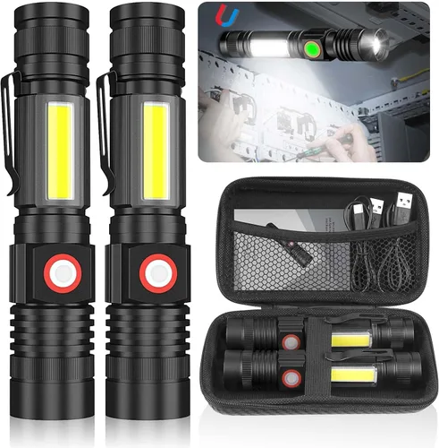 Vista 9 de Hoxida Linterna recargable LED (batería incluida), linterna LED magnética con luz lateral COB, 1200 lúmenes, LED súper brillante, impermeable