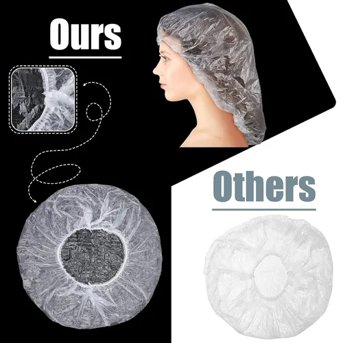 Vista 5 de SATINIOR 50 gorros de ducha desechables de plástico transparente, de gran longitud, elásticos, impermeables, para mujeres, portátiles, viajes