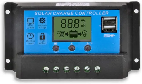 Vista 7 de Controlador de carga solar 60A, 12V/24V, pantalla LCD, parámetro ajustable, ajuste del temporizador, USB, regulador de carga automática (negro)
