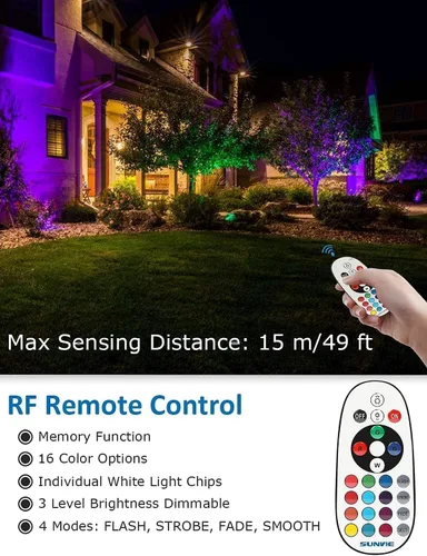 Vista 3 de SUNVIE Luces de paisaje RGB de bajo voltaje de 12 W que cambian de color, control remoto, impermeable, iluminación LED de paisaje para patio