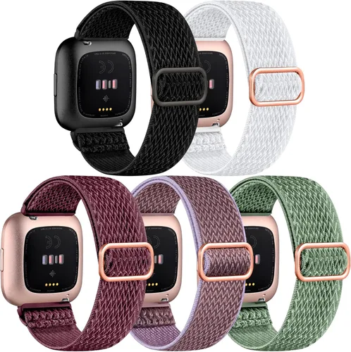 Vista 12 de DaQin Correa elástica deportiva de nailon compatible con Fitbit Versa 2 correas de reloj para mujeres y hombres, paquete de 5 correas elásticas