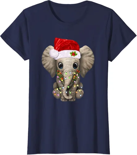 Vista 33 de Lindo elefante de Navidad luz divertido elefante amante de Navidad regalo camiseta Negro