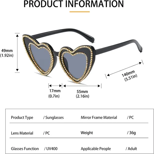 Vista 3 de Love - Lentes de sol en forma de corazón para mujer, lentes de amor de moda, retro, encantadores, lindos lentes de sol