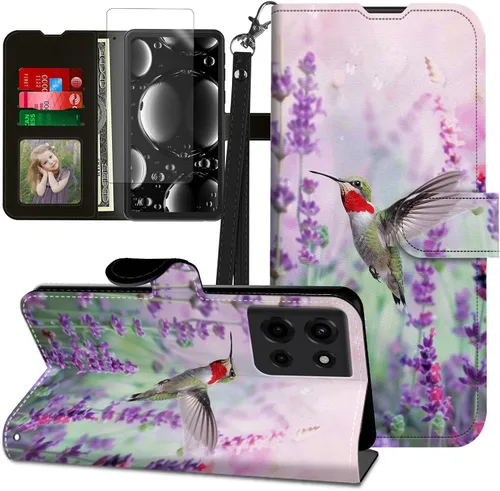 Vista 30 de Funda para Motorola Edge 2022 con protector de pantalla, soporte y tarjetero y correa para la muñeca, funda magnética para Moto Edge 2022 5G UW Lobo