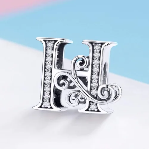 Vista 4 de Plata de ley 925 maciza con piedras cúbicas, opciones de regalo completas AZ alfabeto encantador, letras abalorios para pulseras europeas Pandora
