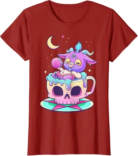 Vista 50 de Kawaii Pastel Goth Cute espeluznante Pentáculo Baphomet - Camiseta de cabra, Negro