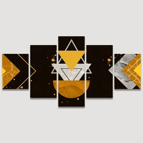 Vista 3 de SIGNWIN Lienzo grande para pared, efecto geométrico de mármol, triángulo dorado, polígono, paisaje, formas abstractas, arte digital, arte moderno