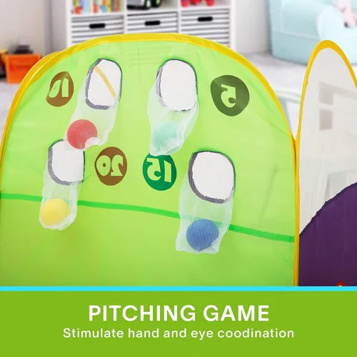 Vista 4 de Alvantor® Tienda de campaña para niños, divertido Toss It Game Zone 3 en 1, túnel de juego desplegable para interiores y exteriores, gran juego