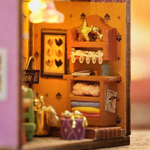 Vista 8 de MAGQOO - Kit de casa de muñecas en miniatura de bricolaje con muebles, escala 1:100, habitación creativa, mini casa de muñecas de madera, accesorios