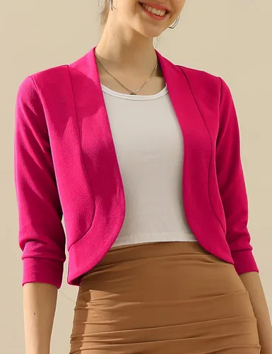 Vista 5 de DOUBLJU Bolero - Chaqueta corta con frente abierto, manga 34, básica, para negocios, casual, para mujer, talla grande