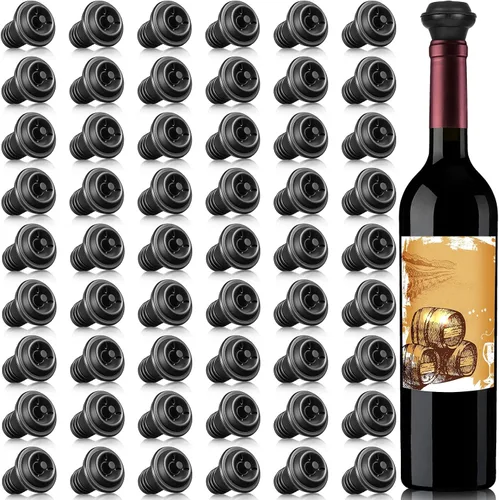 Vista 8 de Honoson 6 tapones de vino con bomba resellable, ahorro de silicona al vacío, práctico para suministros de cocina, herramientas de botella (negro)