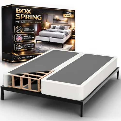 Vista 21 de Nutan, Somier de madera resistente de 2 pulgadas para soporte de colchón, duradero y totalmente montado, base de madera natural para cama Blanco