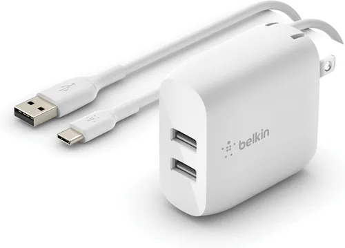 Vista 10 de Belkin Bloque de cargador USB de doble puerto de 24 W, carga rápida para viajes Cargador para iPhone de carga rápida, iPhone 17, Air, Pro, Pro