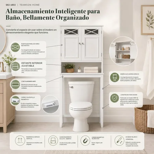 Vista 4 de Teamson Home Dawson - Armario Etagere de madera para baño de 2 puertas