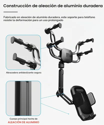 Vista 3 de Soporte para teléfono con espejo retrovisor – Soporte de teléfono de coche con brazo de metal sólido, ajuste universal para iPhone y Android, clip
