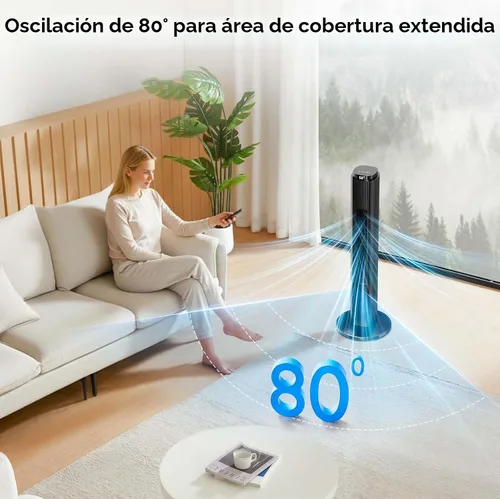 Vista 4 de Antarctic Star Ventilador de torre portátil sin aspas oscilante de 80° para dormitorio, temporizador de 12 horas, 6 modos de velocidad, 4 modos