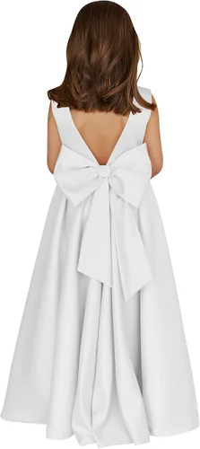 Vista 23 de MCieloLuna Vestidos de niña de flores para boda con nudo de lazo elegante de satén para primera comunión