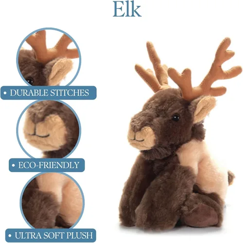 Vista 6 de The Petting Zoo Peluche de alce, regalos para niños, animales salvajes del zoológico Onez, juguete de peluche de alce de 9 pulgadas