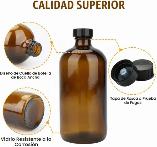 Vista 5 de Maredash Botellas de vidrio de 16 onzas, paquete de 12 botellas de almacenamiento de vidrio ámbar con tapas, botella de vidrio ámbar, botellas