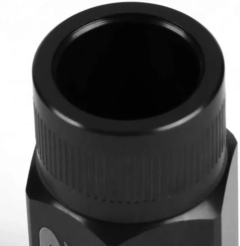 Vista 5 de J2 Engineering 20 piezas de tuercas de aluminio 7075 de extremo abierto M12 x 1,5 con adaptador de zócalo, negro, para asiento cónico
