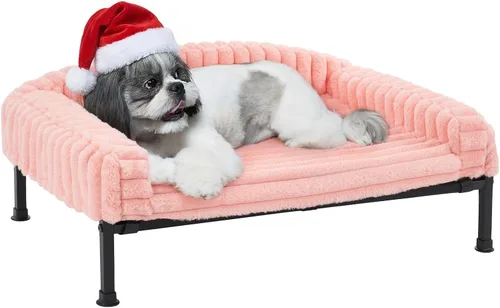 Vista 7 de Veehoo Cama elevada para perros con cojín de cojín, sofá cama de felpa esponjosa para perros pequeños, gatos, cuna elevada lavable para mascotas