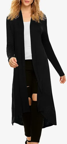 Vista 3 de Cárdigan de manga larga casual para mujer, largo y abierto por delante, ligero, con dobladillo asimétrico, drapeado (tallas S3XL)