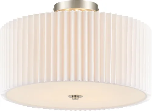 Vista 16 de VONLUCE Lámpara de techo semiempotrada de 12.2 pulgadas, moderna lámpara de techo de 2 luces con pantalla de tambor plisada blanca, 2 enchufes E26