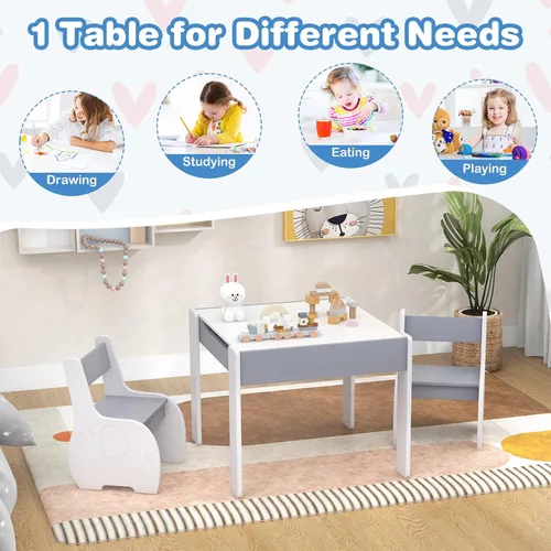 Vista 7 de Costzon Juego de mesa y silla para niños, mesa de actividades de madera 4 en 1 y 2 sillas con pizarra desmontable para arte, manualidades, dibujo