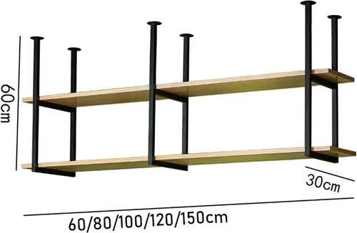 Vista 3 de Shelves Whftd Hanging Floating Shelf - 2 Tier Solid Wood Ceiling Shelf Wrought Iron Plant Rack, Hanging Storage Rack for Restaurant and Bar - Length