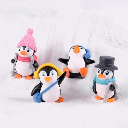 Vista 2 de Figuras de pingüino lindas, juego de 4 figuras de pingüino, decoración de pastel y decoración de jardín de hadas