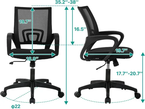 Vista 3 de Silla de oficina ergonómica con soporte lumbar, silla de escritorio de malla ajustable para dolor de espalda, taburete giratorio ejecutivo moderno