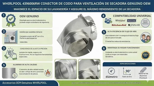 Vista 3 de Whirlpool 4396006RW Codo de cierre de ventilación