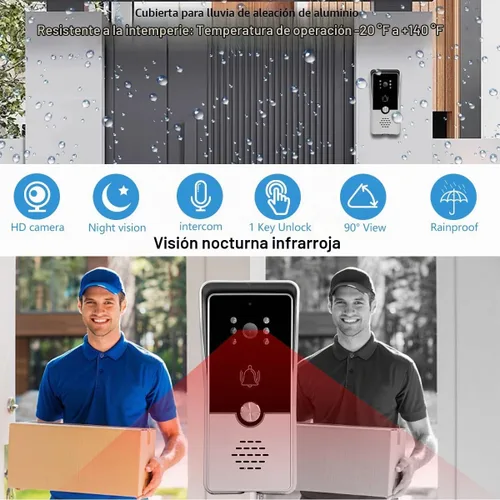 Vista 9 de Timbre de video con cable con kit de cámara y monitor, timbre de intercomunicación con cámara, sistema de intercomunicación de video de doble vía
