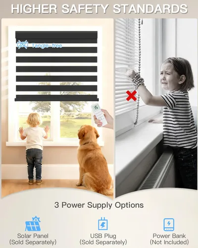 Vista 5 de Tokblind Persianas motorizadas de cebra con control remoto, persianas enrollables eléctricas de doble capa compatibles con Alexa a través del Hub