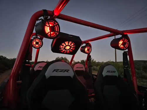 Vista 8 de NOAM NUTV5-S V.2 - Kit de sistema estéreo marino ATV/carrito de golf/UTV - con 2 altavoces de torre de luz LED impermeables, subwoofer, controlador