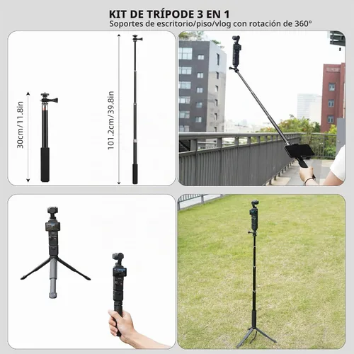 Vista 5 de BRDRC Kit de 22 accesorios en 1 de bolsillo, incluyendo estuche duro, soporte de succión para automóvil, trípode, base magnética, base