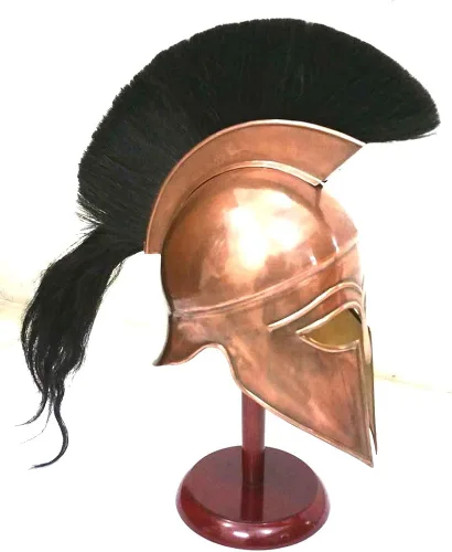 Vista 2 de THORINSTRUMENTS with device Casco medieval griego espartano corintio con pluma negra antigua réplica de casco de armadura de Halloween