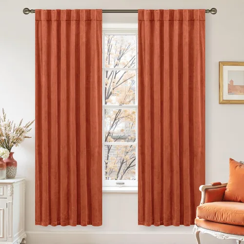 Vista 35 de LAMIT - Paneles de terciopelo beige para sala de estar de 72 pulgadas de largo, elegantes cortinas aisladas térmicamente e insonorizadas