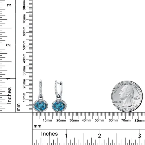 Vista 6 de Gem Stone King Aretes colgantes ovalados de plata de ley 925 de 0.354 x 0.276 in con piedra natal Aretes colgantes ovalados para mujer