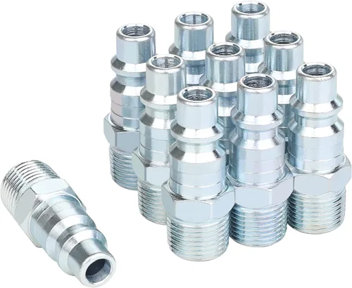 Vista 7 de Accesorios de manguera de aire de alto flujo de 3/8, enchufe industrial tipo M, tamaño de flujo alto de 3/8 pulgadas, tamaño de rosca macho de 1/4