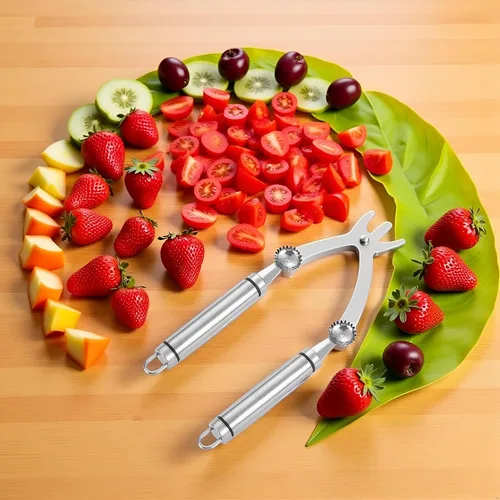 Vista 5 de 2 unidades de acero inoxidable fresa Huller multifunción inoxidable descorazonador y removedor de picaduras para fresa, tomate, verduras y frutas