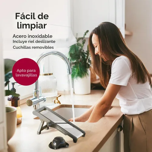 Vista 6 de MuellerLiving Mandoline Slicer para cocina, acero inoxidable, rebanar o corte juliana, picadora de verduras, rebanadora de frutas