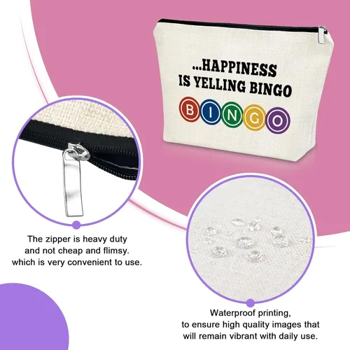 Vista 4 de Sazuwu Regalo para amantes del bingo, 2 piezas, bolsa de maquillaje, regalo para mujeres, amantes del casino, regalo de Navidad, cumpleaños, bolsa