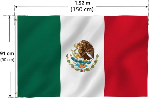 Vista 7 de Anley Fly Breeze - Bandera de México de 3 x 5 pies, color vivo y a prueba de decoloración, cabecera de lona y doble costura, banderas nacionales