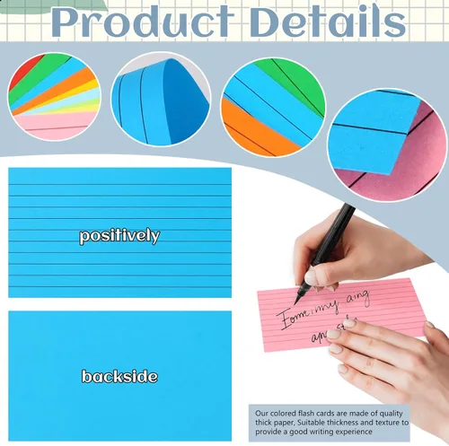 Vista 3 de Tecmisse Tarjetas de índice de 3 x 5 colores, 600 tarjetas de índice flash coloridas, tarjetas de notas, tarjetas de estudio, tarjetas flash