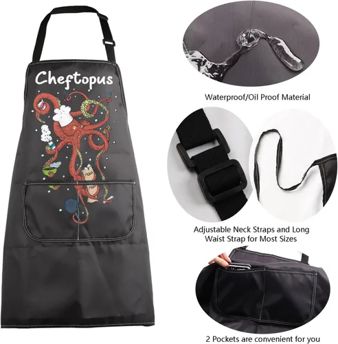 Vista 5 de MBMSO Delantal de cocina de pulpo, divertido pulpo, regalos de cocina, regalo de chef, delantal de humor para amantes del pulpo, regalo de barbacoa